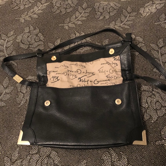 FOLEY AND CORRINA BLACK LEATHER CROSSBODY BAG, corner hardware, great shape - Picture 3 of 12
